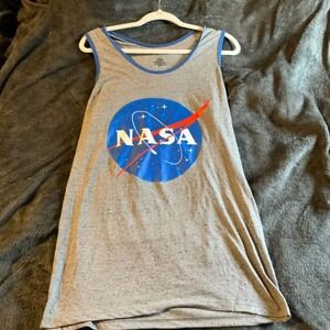 Buzz Aldrin NASA Tank Dress L Gray‎ Blue Sleeveless Graphic Print